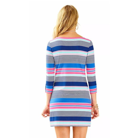 Lilly Pulitzer Sophie Size L UPF 50 True Blue Kaleidoscope Jungle Striped Dress - Picture 6 of 12